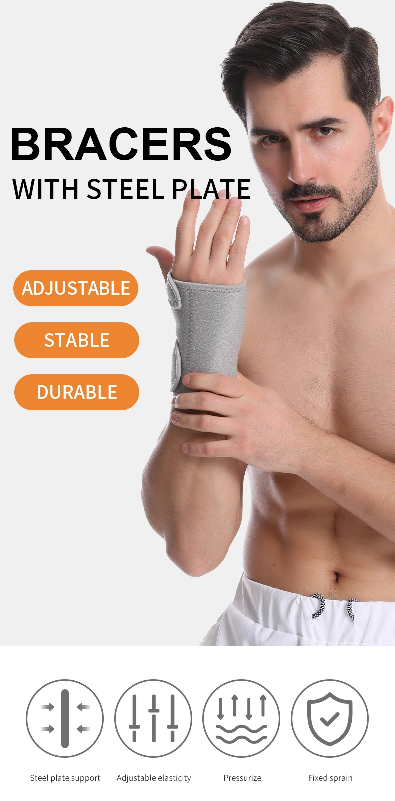 6050# Breathable Palm Thumb Wrap Sprain Orthopedic Steel Plate Wrist Support Brace