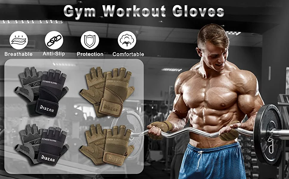 Dibear Fingerless Weight Lifting Workout Gloves for Gym Women Men